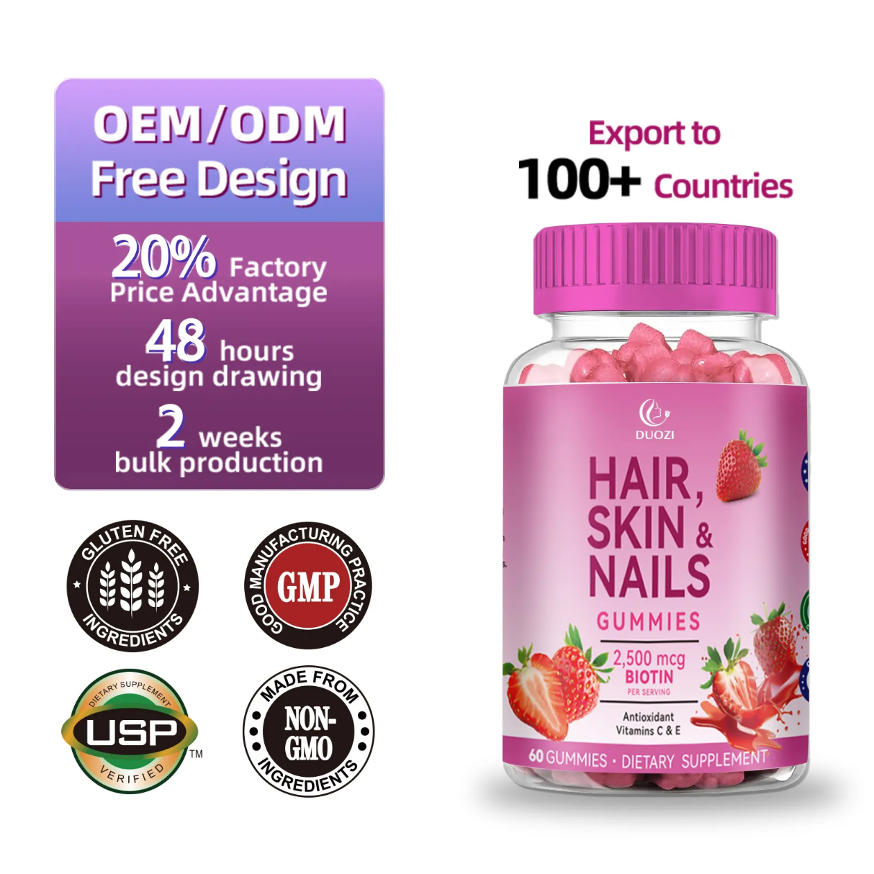 Hair, Skin & Nails Gummies - Daily Nutritional | 60 Gummies | Dropship