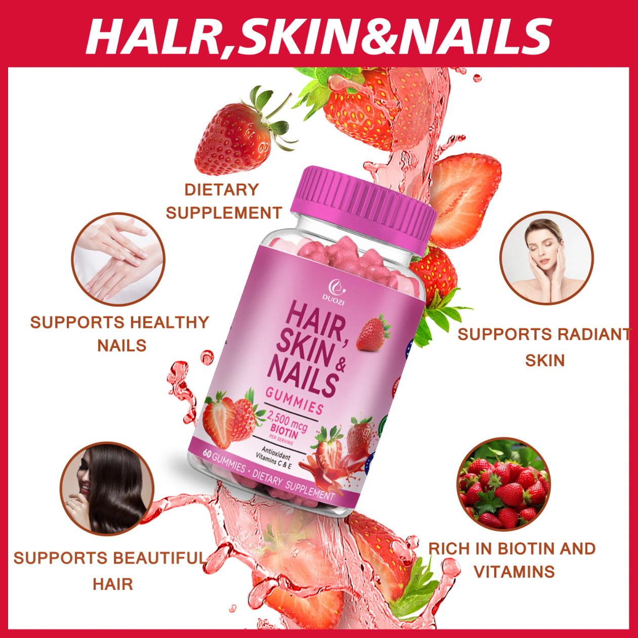 Hair, Skin & Nails Gummies - Daily Nutritional | 60 Gummies | Dropship