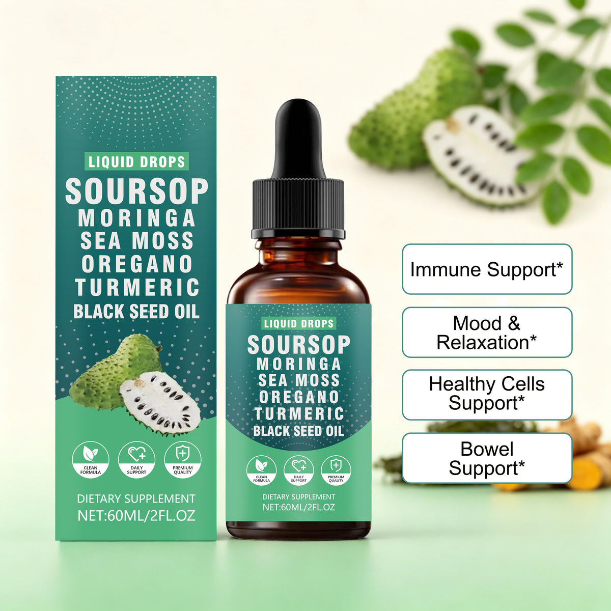 Soursop Moringa Sea Moss Drops-Herbal Daily Support| 60ml | Dropship