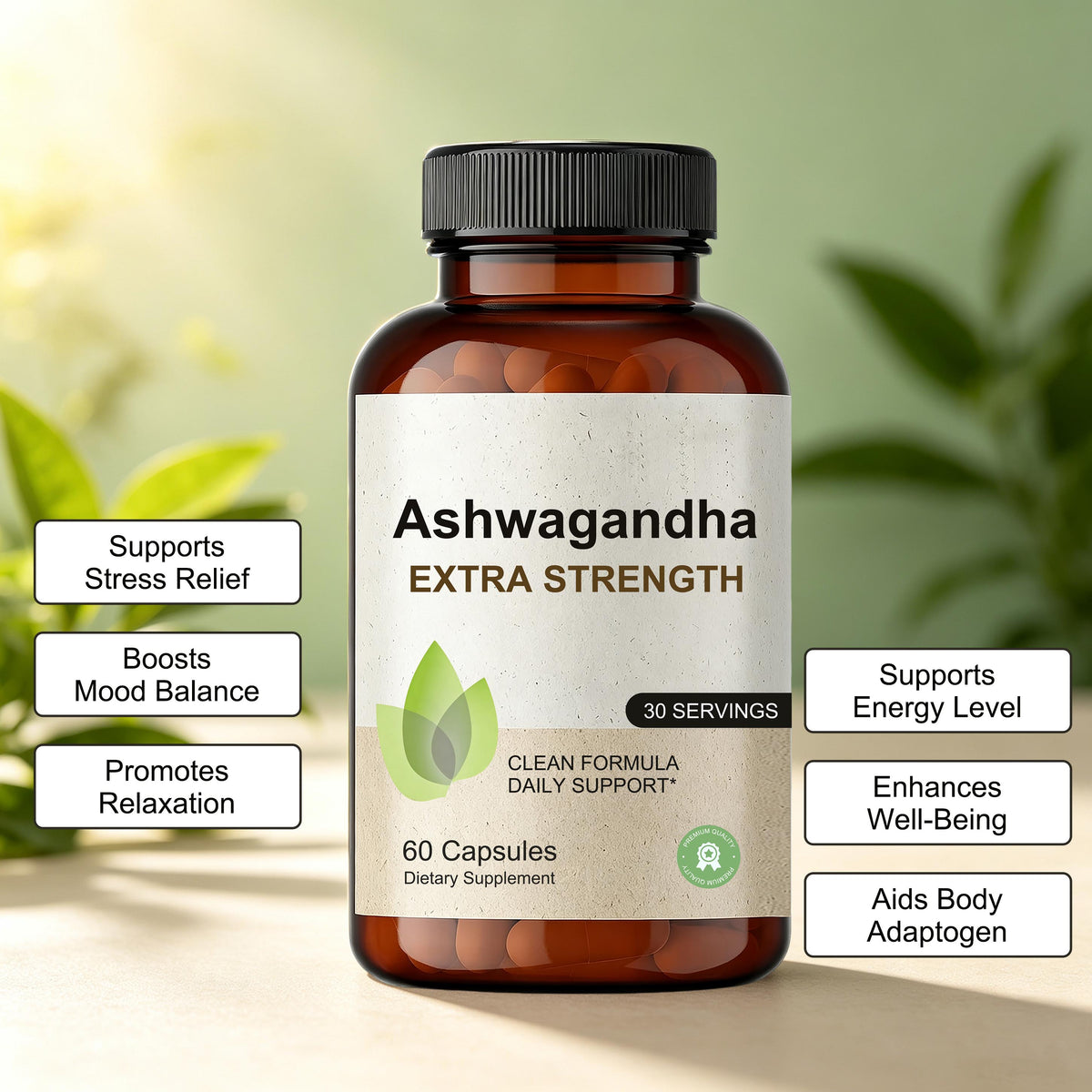 Ashwagandha Capsules - Daily Wellness Support | 60ct | Dropship