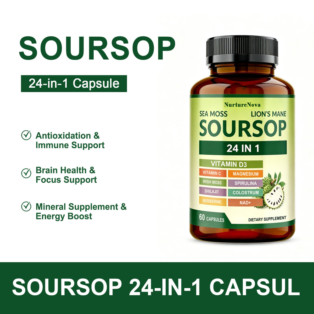 Soursop 24 in 1 Capsules - Daily Body Wellness | 60 Capsules |Dropship
