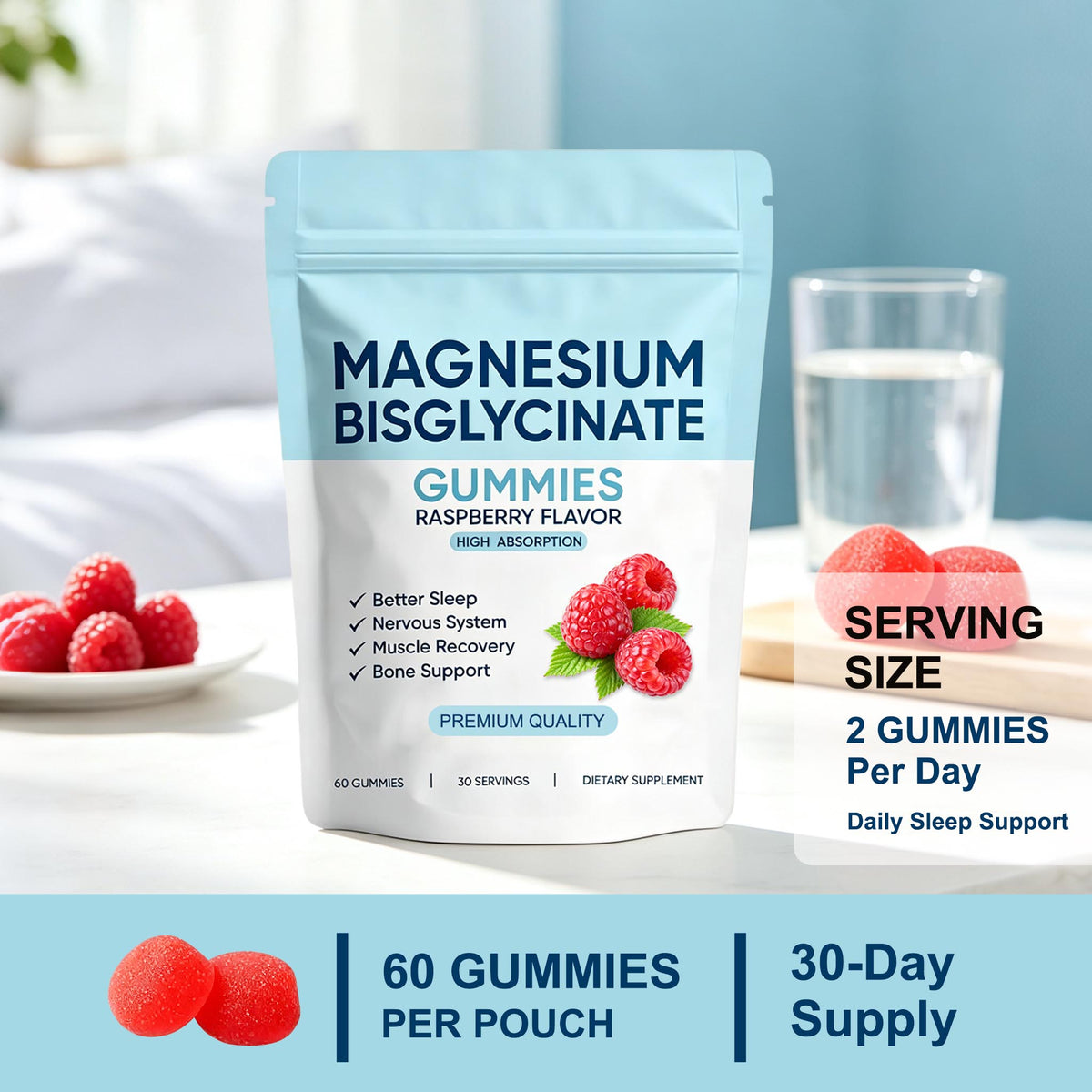 Magnesium Bisglycinate Gummies - Sleep & Bone Support |60pcs| Dropship