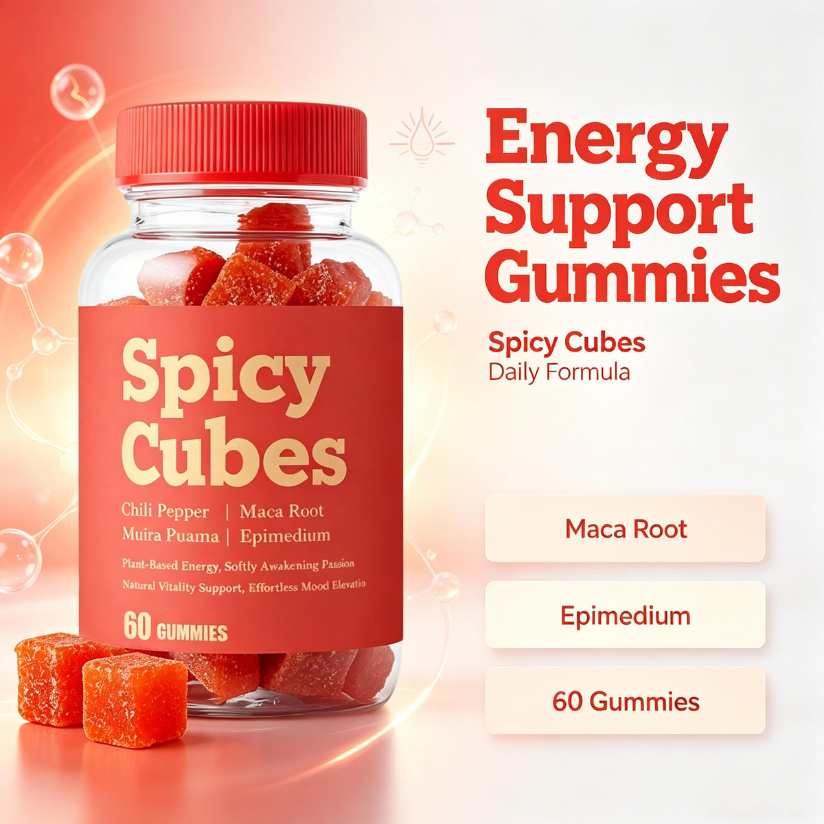 Spicy Cubes Gummies - Natural Vitality Support | 60 Gummies | Dropship