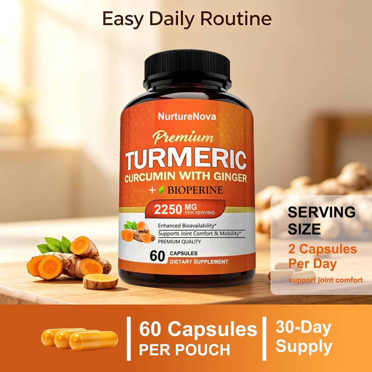 Turmeric Curcumin Capsules - Joint Support | 60 Count | Dropship