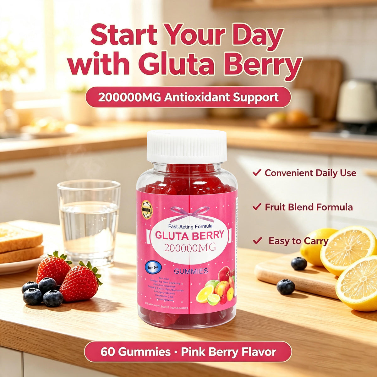 Gluta Berry Gummies - Skin Care Gummies | 60 Count | Dropship