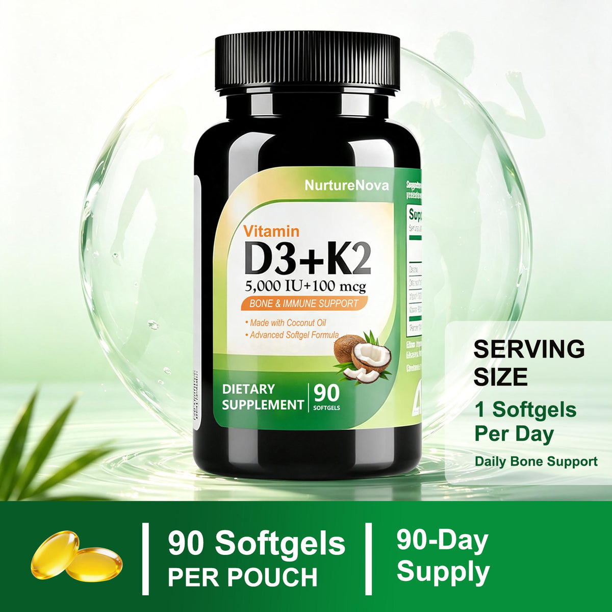 Vitamin D3+K2 Softgels‑Bone & Immune Support | 90 Softgels | Dropship