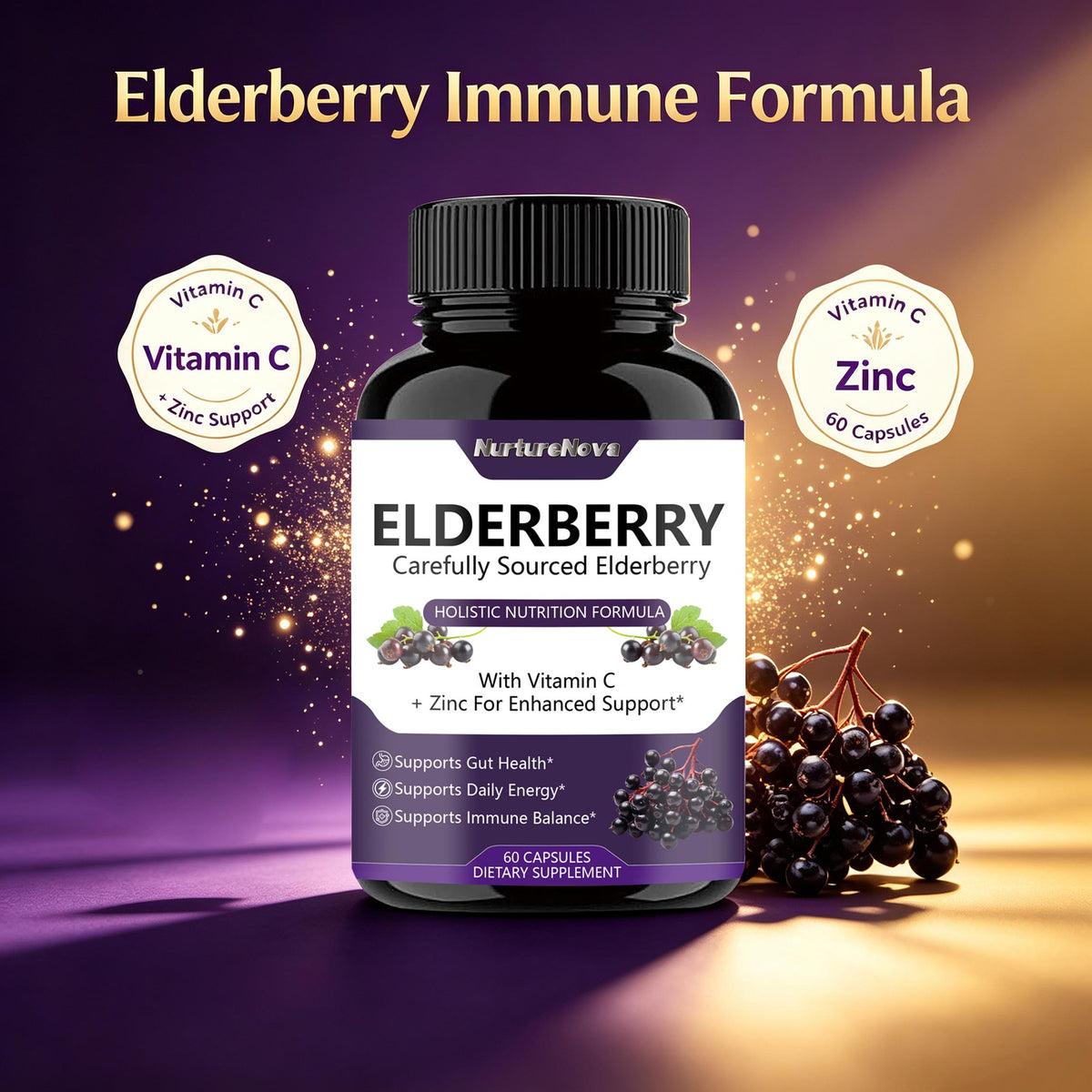 Elderberry Capsules - Gut Health Support | 60 Capsules | Dropship