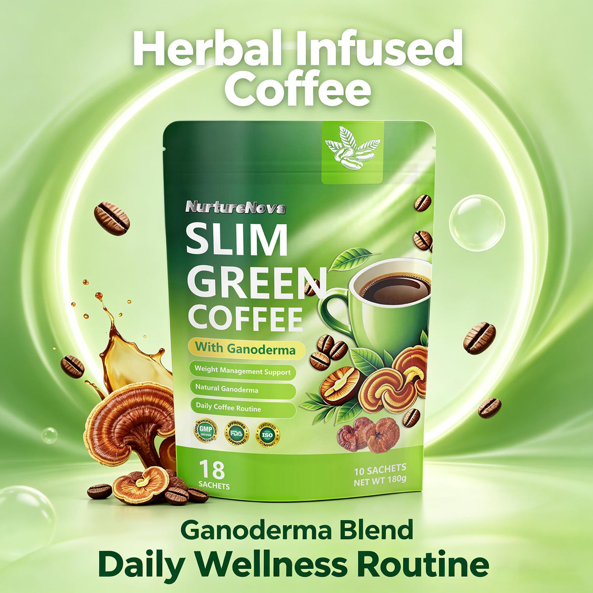 Ganoderma Green Coffee - Daily Wellness Support | 10 Sachets |Dropship