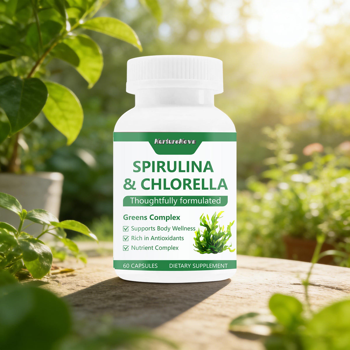Spirulina & Chlorella Capsules Super Greens | 60ct | Dropship