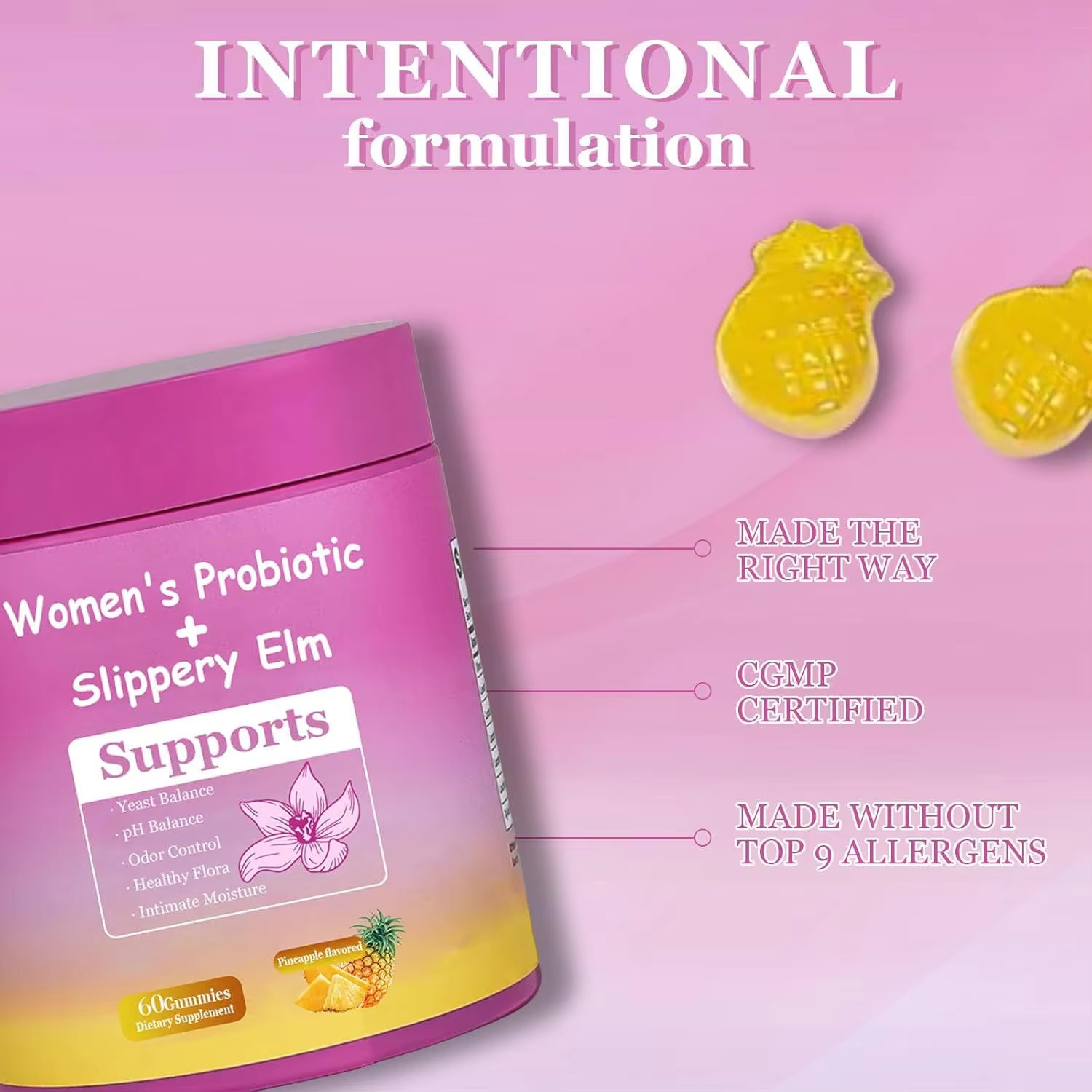 Women's Intimate Probiotic Gummies - Flora & Moisture Support | 60ct | Dropship