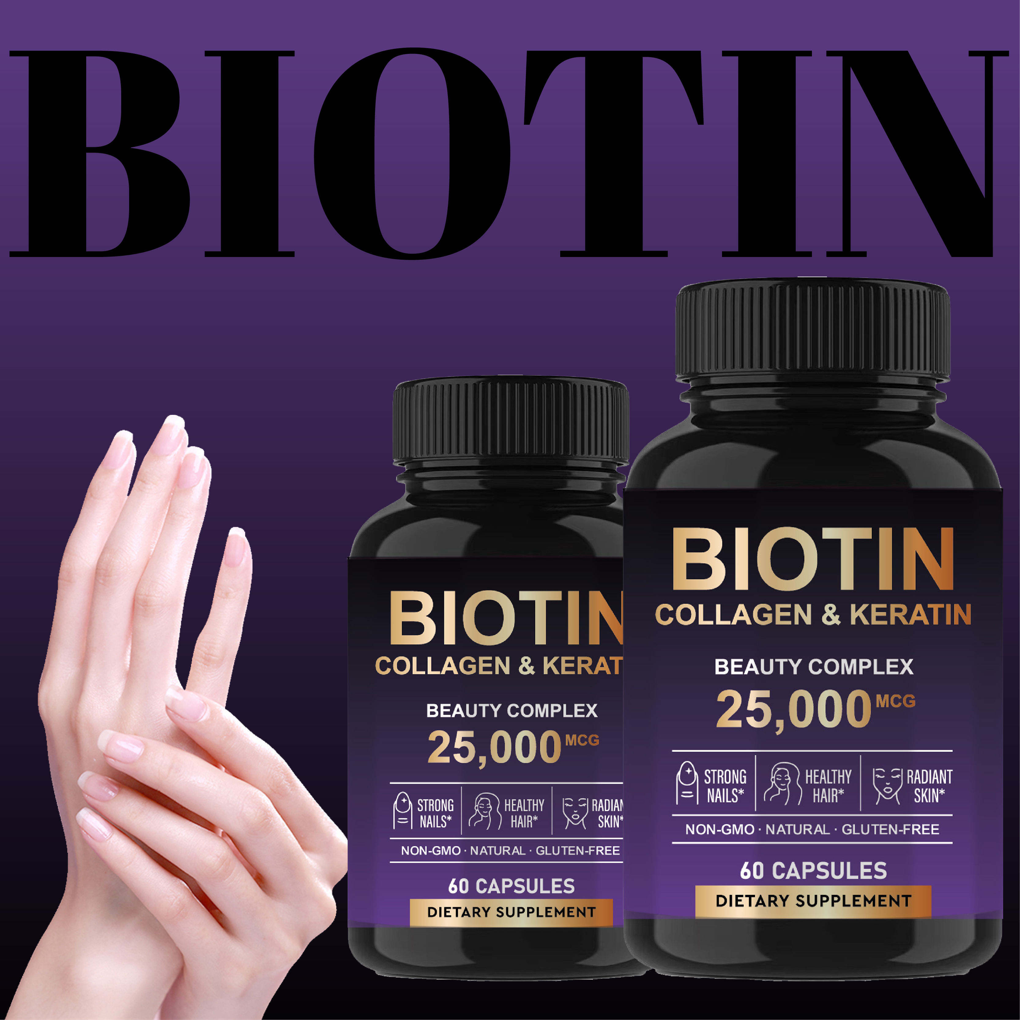 Biotin Collagen Keratin Beauty Complex Capsules-Support Healthy Hair Skin|60 Capsules|Dropship