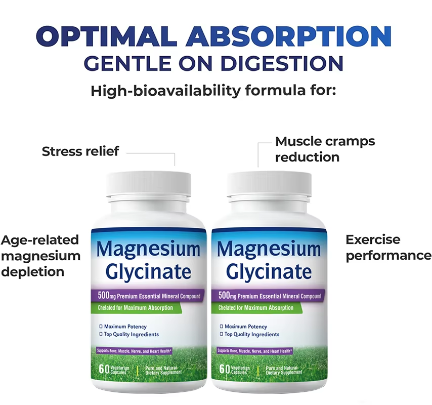 Magnesium Glycinate Capsules - Support Heart Health |60 Veg Caps|Dropship