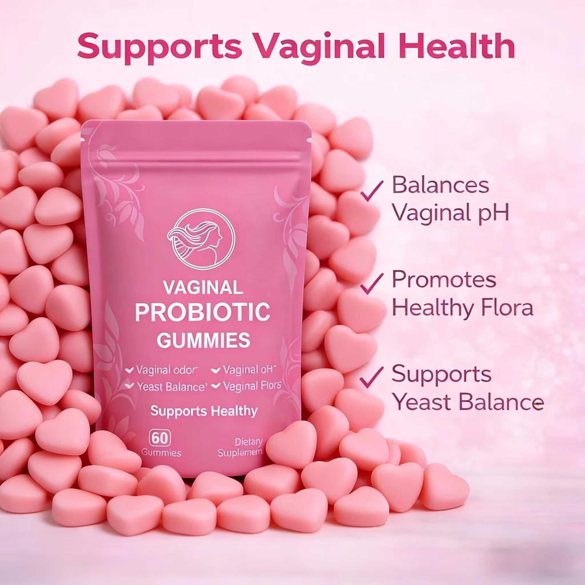 Women's Probiotic Gummies - pH Balance |60ct Strawberry|Dropship