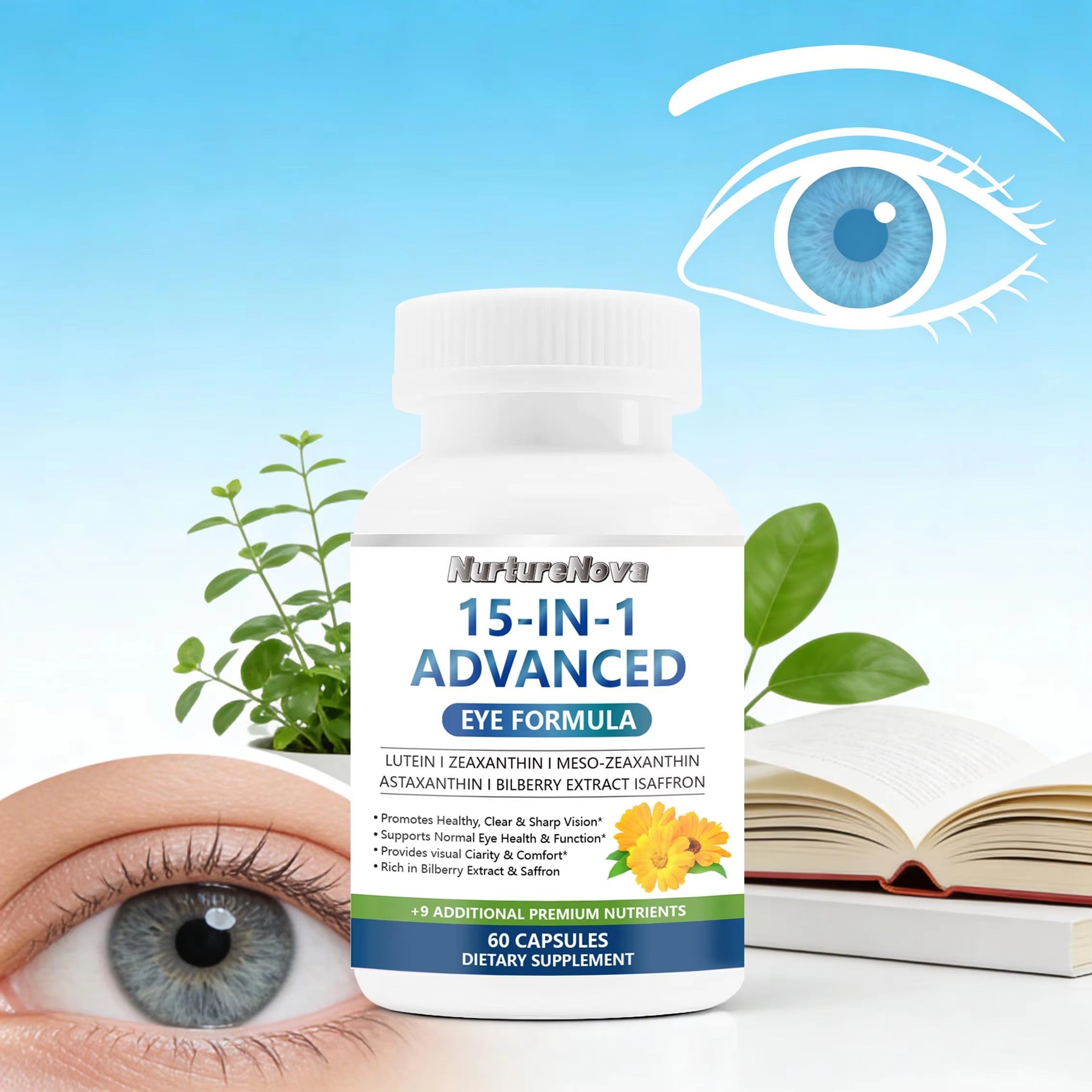 15-in-1 Eye Vitamins Capsule- Visual Clarity & Comfort Support | 60 Capsules | Dropship