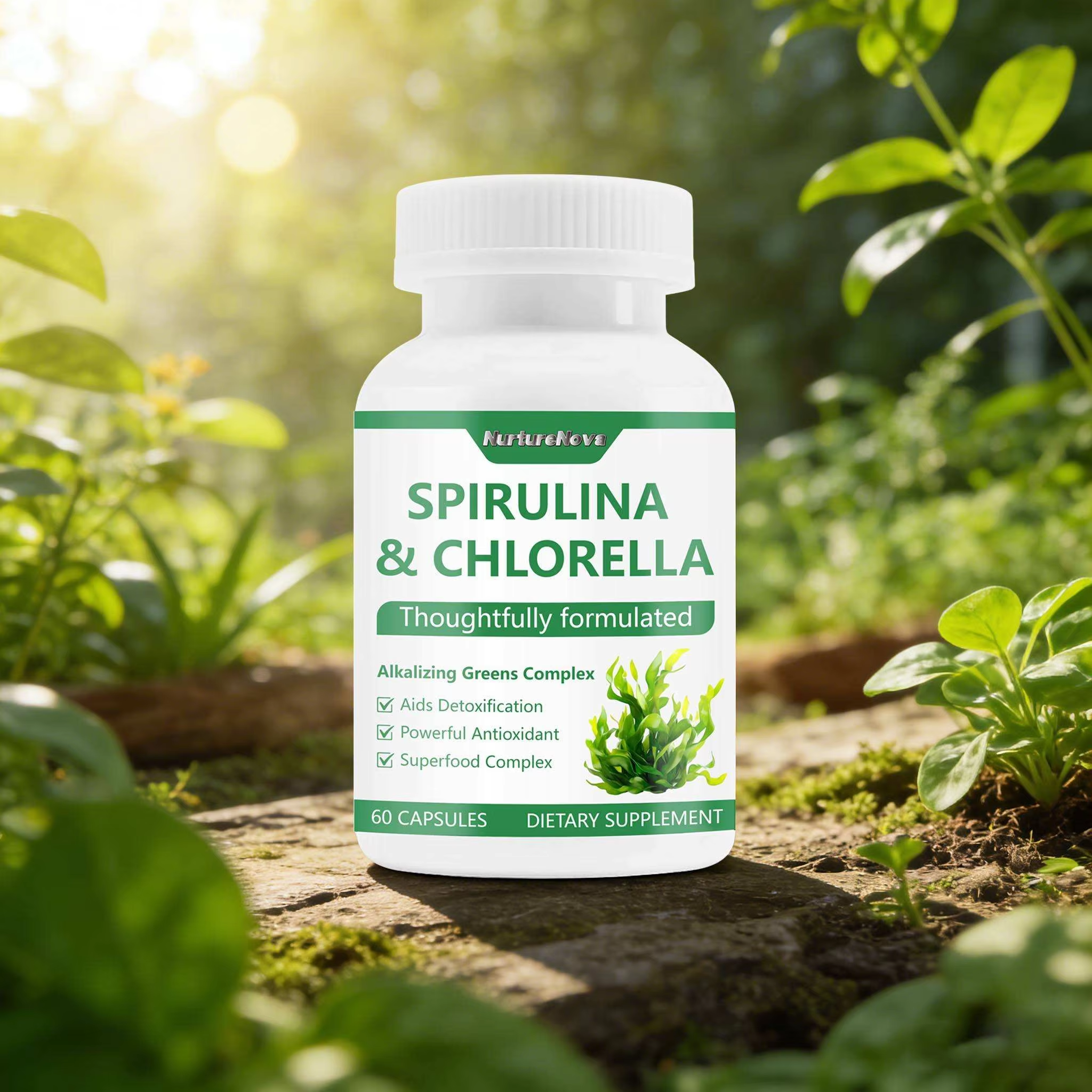 Spirulina & Chlorella Capsules Super Greens | 60ct | Dropship