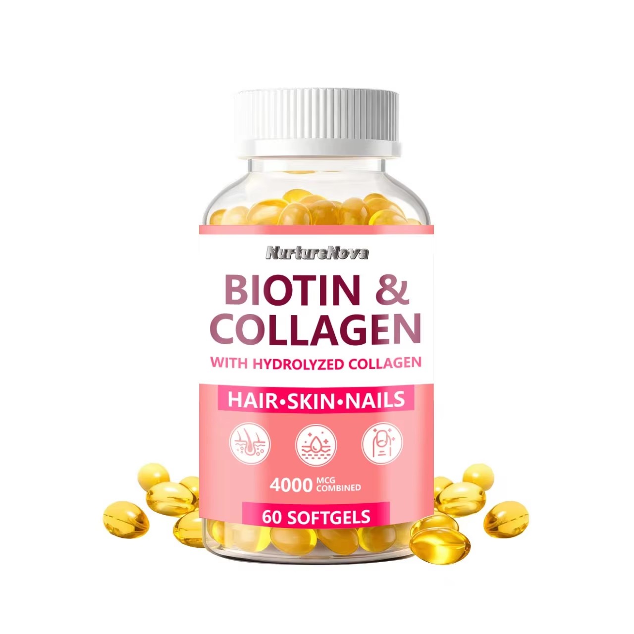 Biotin & Collagen Softgels - Healthy Hair Skin & Nails | 60 Softgels | Dropship