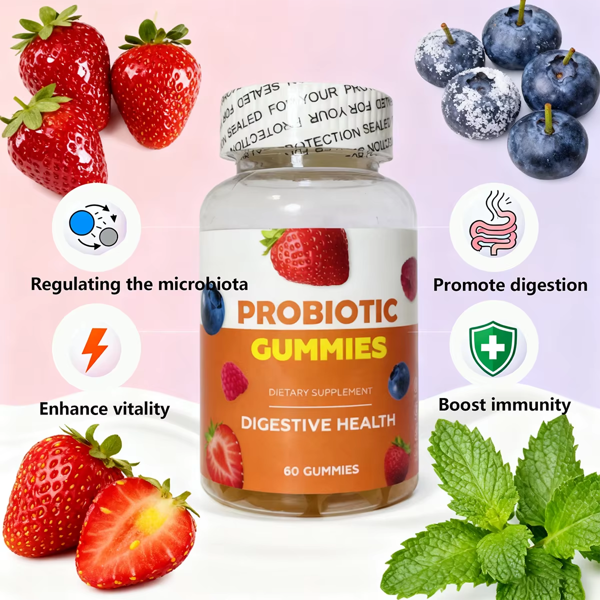 Probiotic Gummies Berry Flavor | 60ct | Dropship