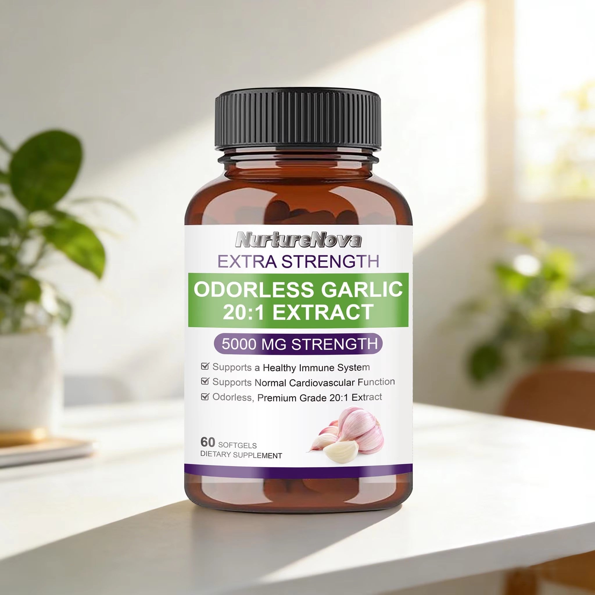 Odorless Garlic 20:1 Extract Softgels - Cardiovascular Health |60 Softgels|Dropship