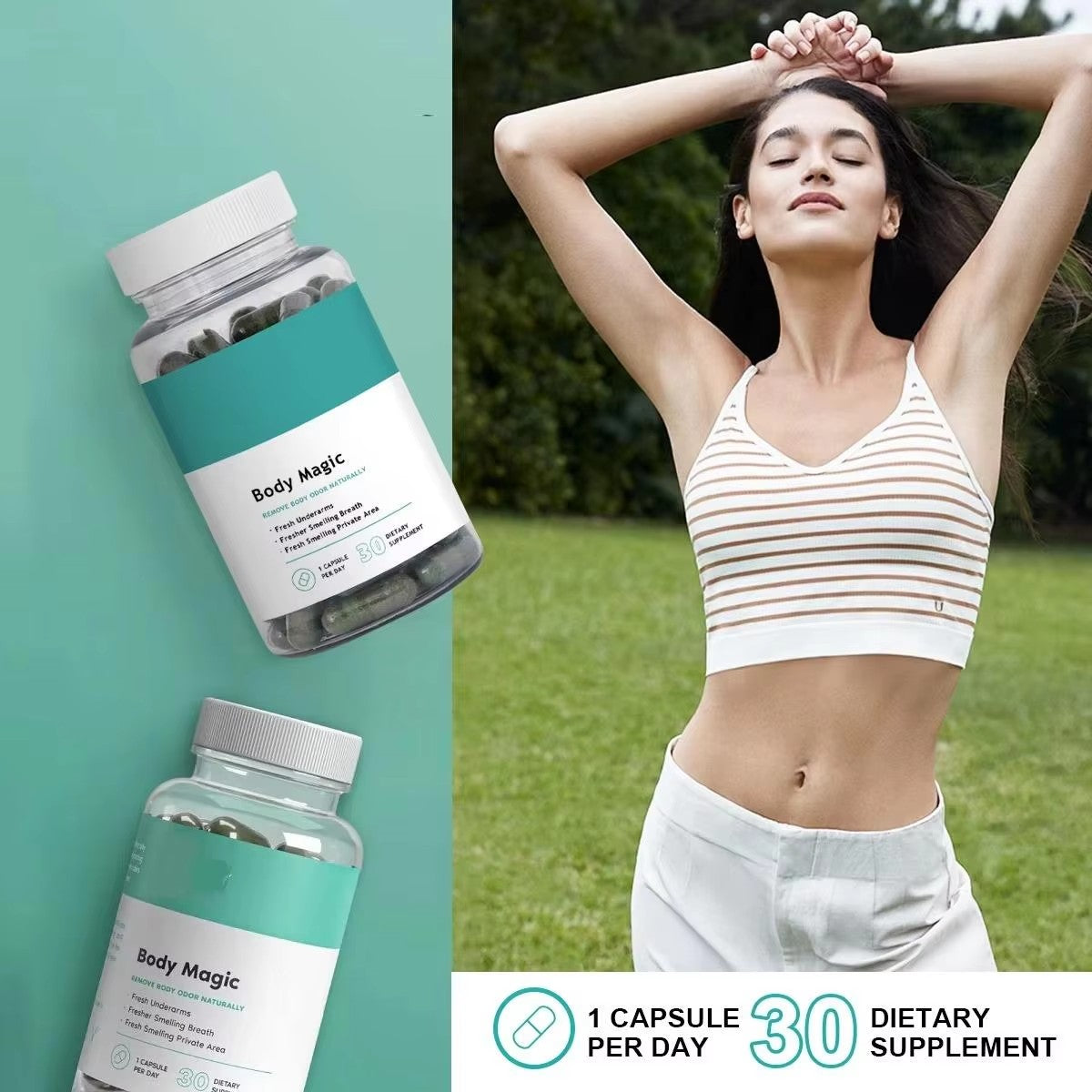 Natural Body Odor Capsules - Fresh Scent & Odor Control | 30ct | Dropship