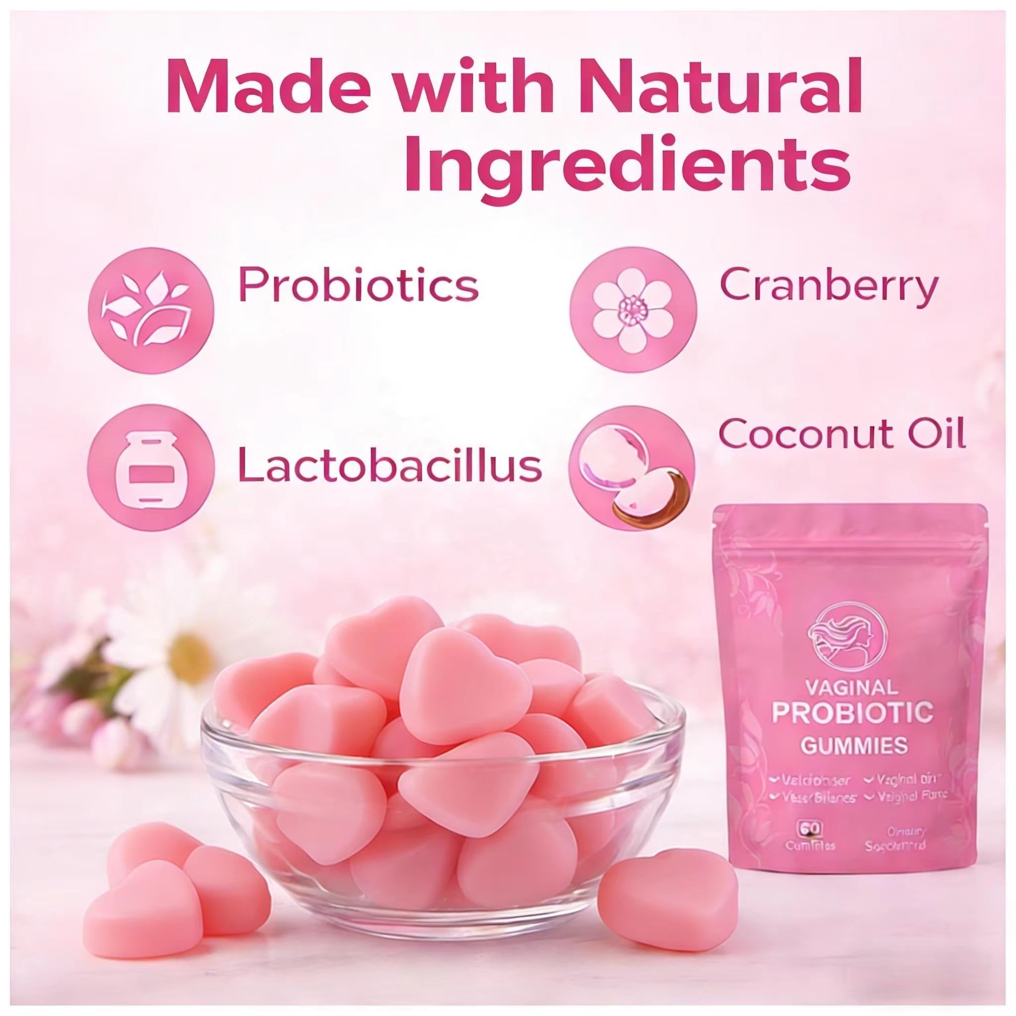 Women's Probiotic Gummies - pH Balance |60ct Strawberry|Dropship