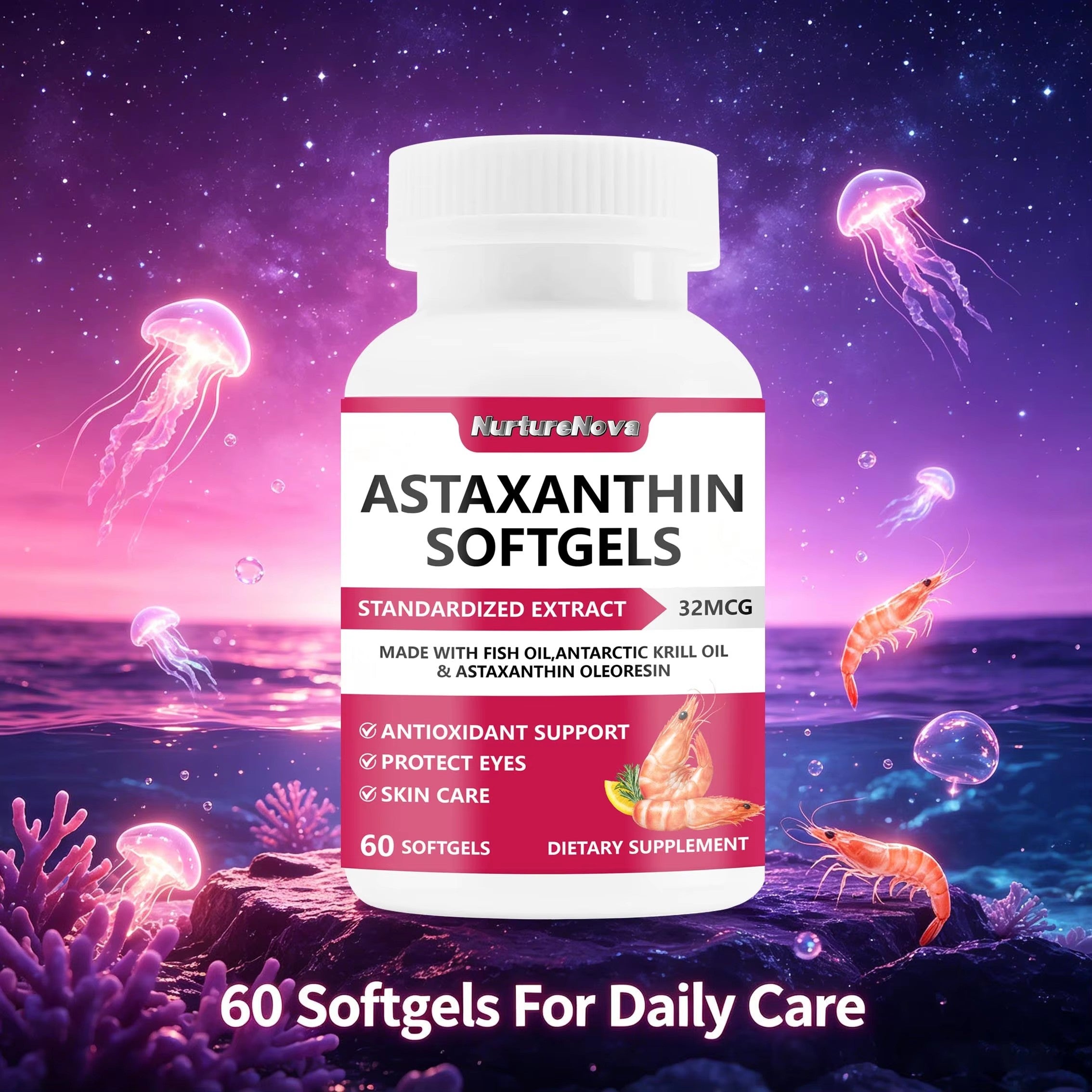 Astaxanthin Softgels - Eye & Skin Care Support |60 Softgels|Dropship