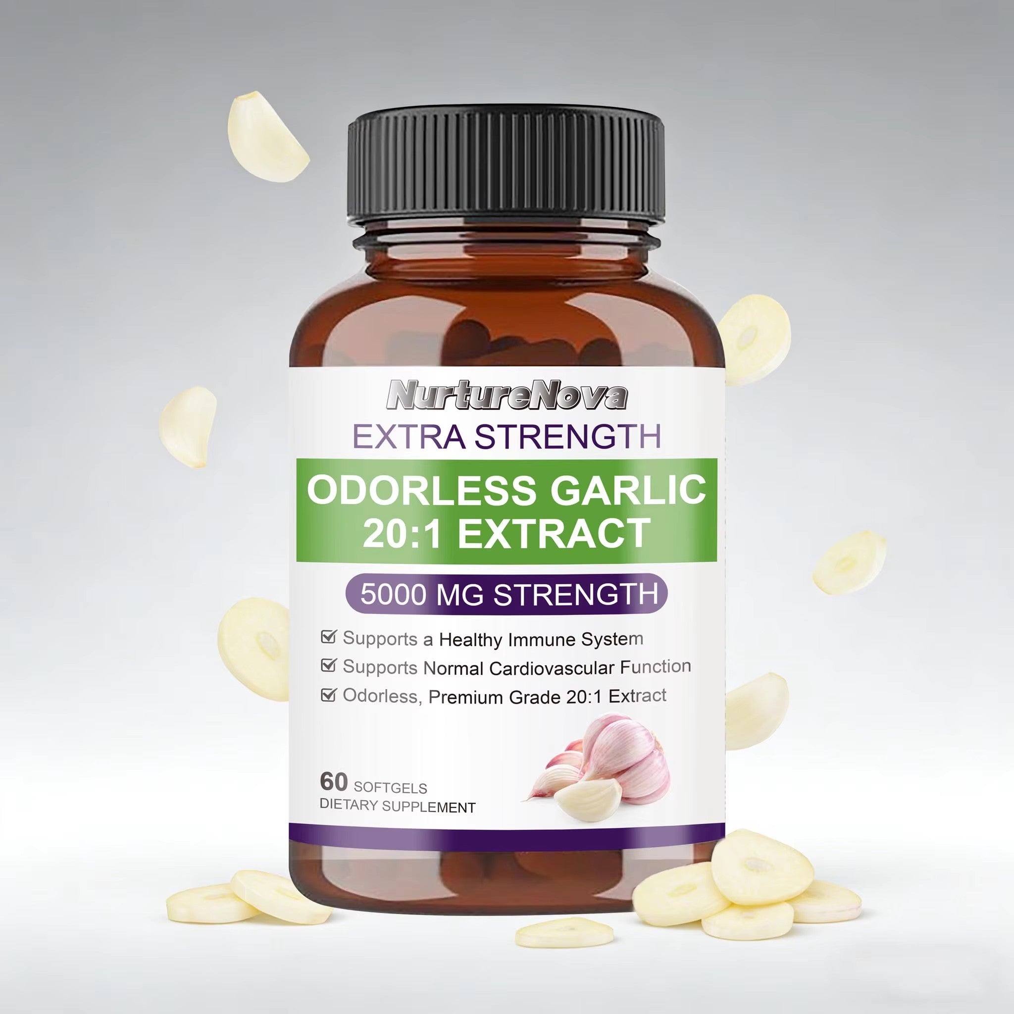 Odorless Garlic 20:1 Extract Softgels - Cardiovascular Health |60 Softgels|Dropship