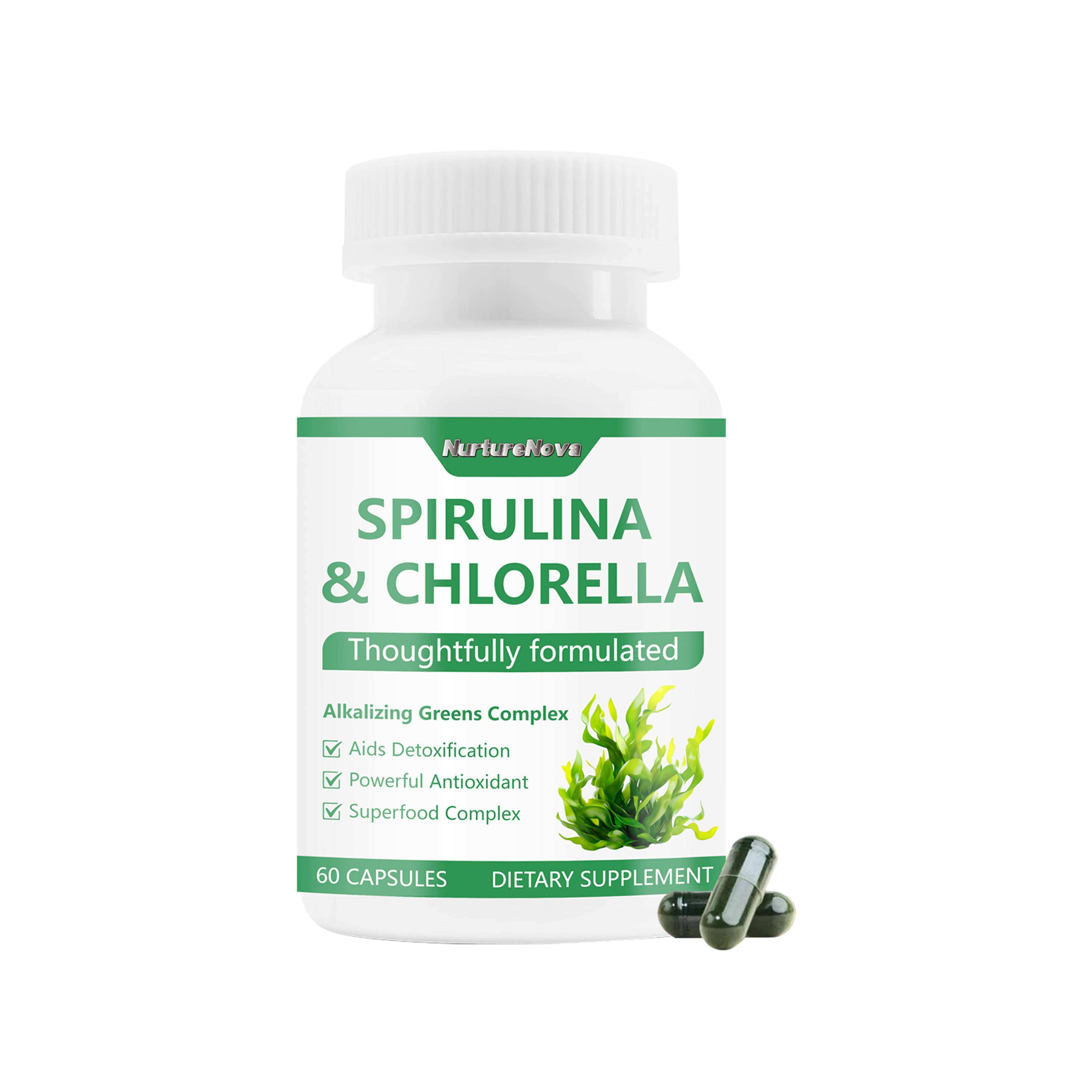 Spirulina & Chlorella Capsules Super Greens | 60ct | Dropship