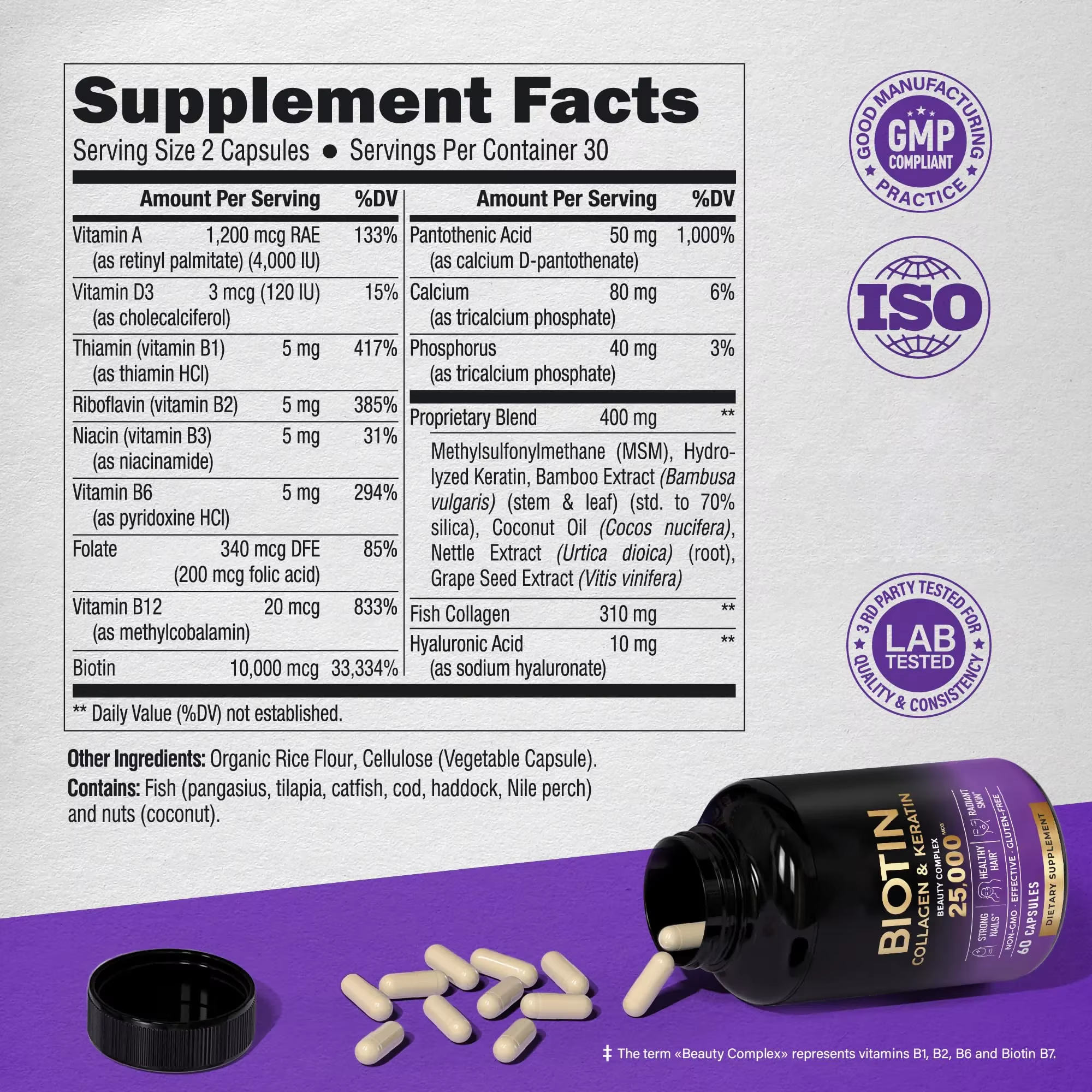 Biotin Collagen Keratin Beauty Complex Capsules-Support Healthy Hair Skin|60 Capsules|Dropship