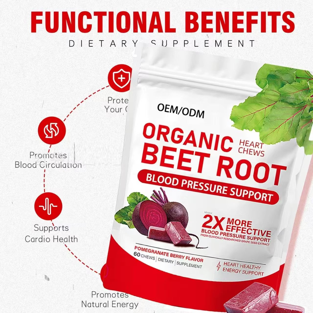 Beet Root Chews + Grape Seed - Heart Health |60ct | Dropship