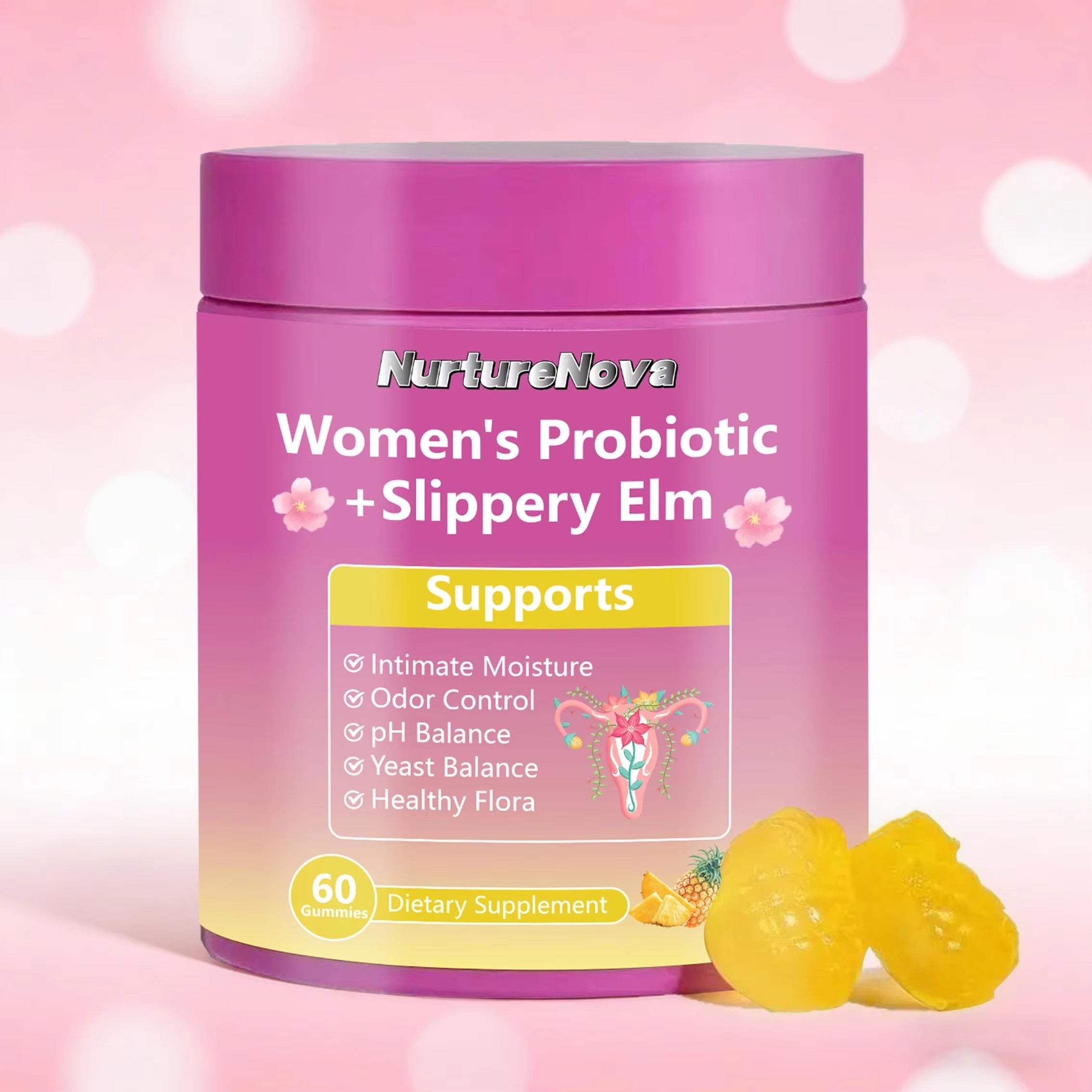 Women's Probiotic Slippery Elm Gummies - Intimate pH Balance | 60 Count | Dropship