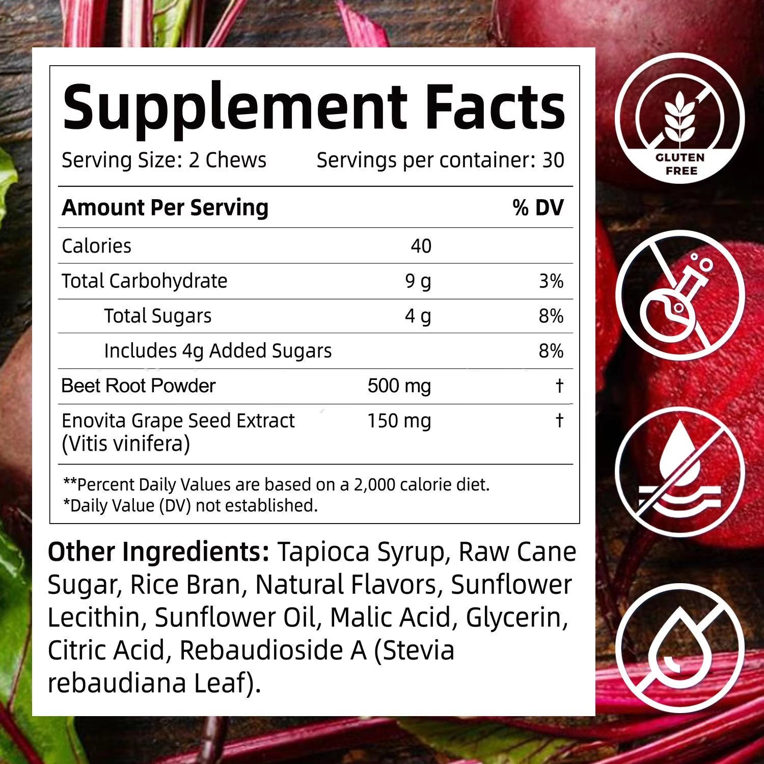 Beet Root Chews + Grape Seed - Heart Health |60ct | Dropship