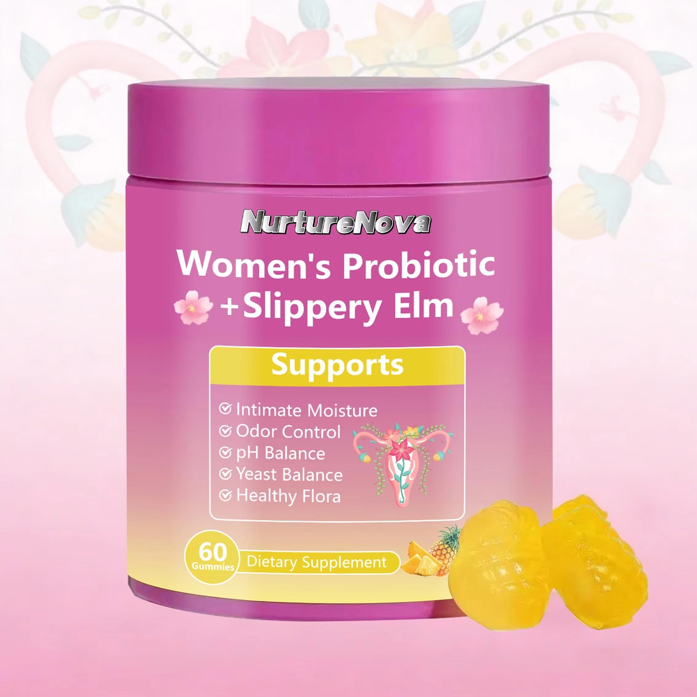 Women's Probiotic Slippery Elm Gummies - Intimate pH Balance | 60 Count | Dropship