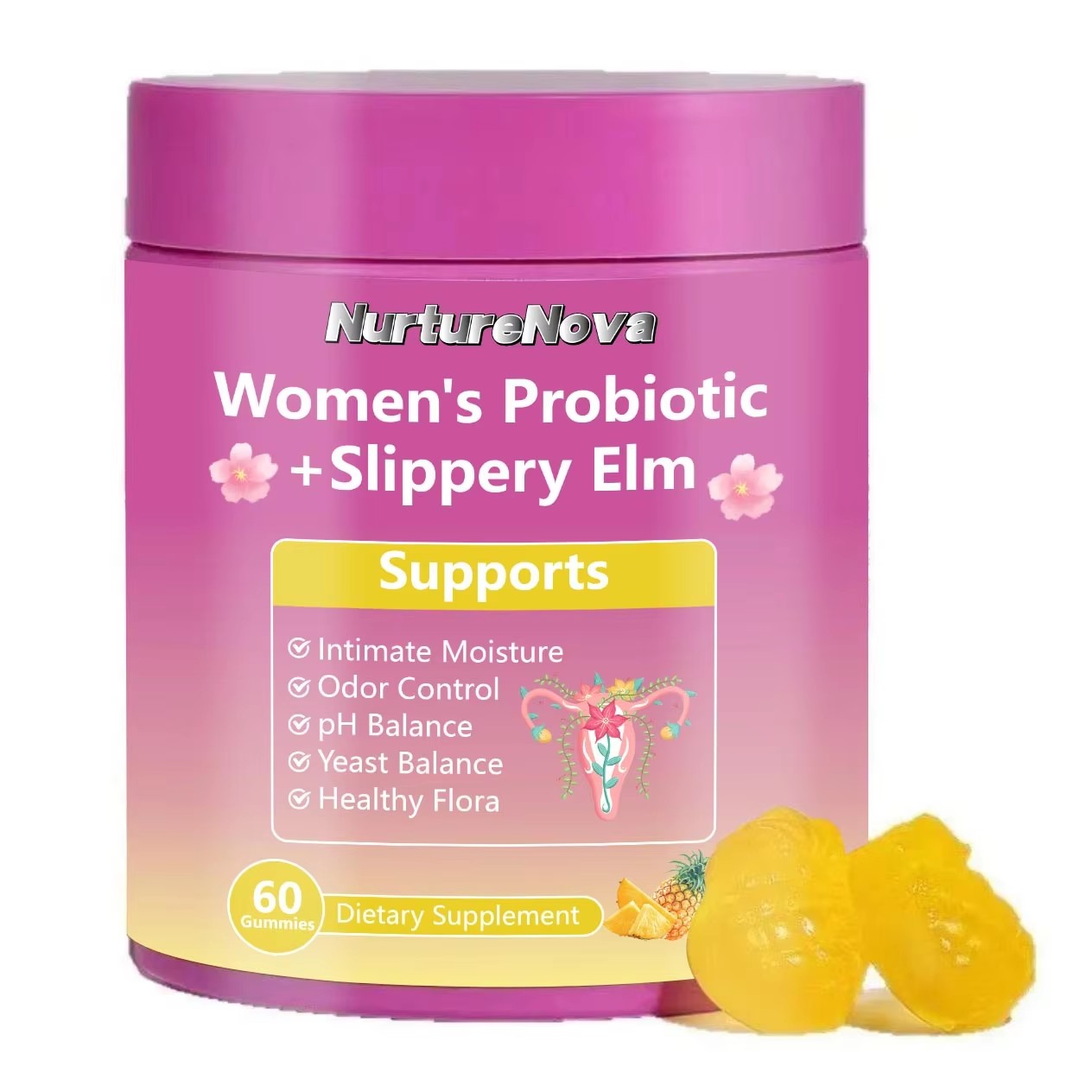 Women's Probiotic Slippery Elm Gummies - Intimate pH Balance | 60 Count | Dropship